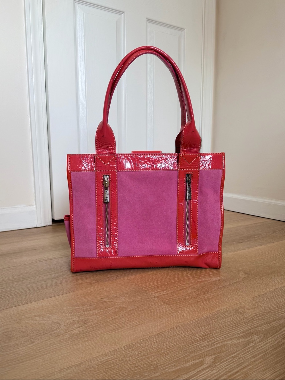RARE Y2K Vintage Michael Kors Pink Suede Aviator Tote Bag Patent Leather Archive